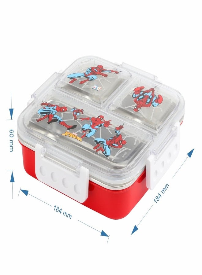 SKi Homeware Brunch Insulated Lunch Box with 3 Compartments, Stainless Steel Interior & Embossed Printed Lid | Leak-Proof Design | 600 ML (Spiderman) - Image 3